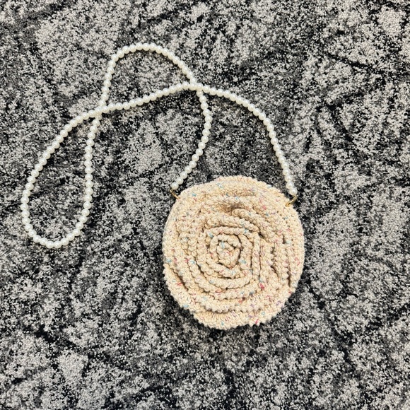 Handmade Handbags - Elegant Cream Crochet Rose Mini Bag